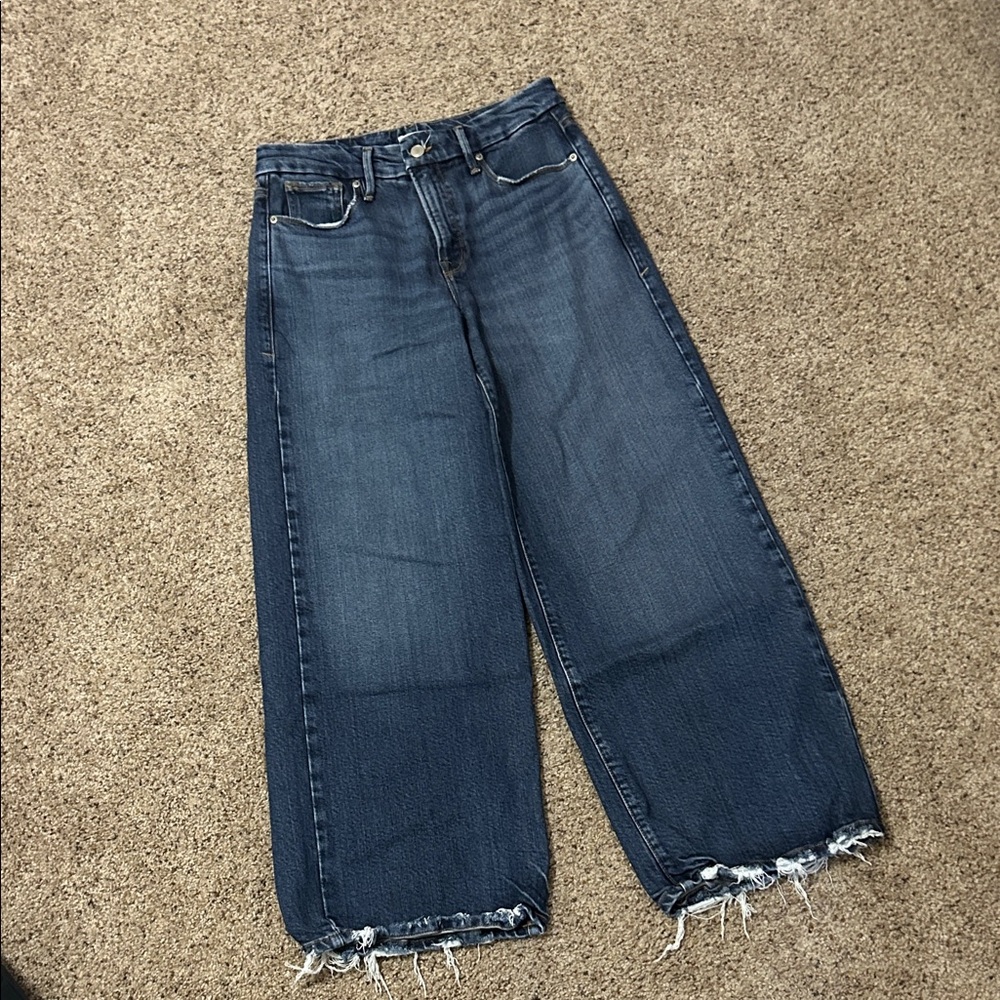 Good American Women's Good Waist Palazzo Crop Wide-Leg Jeans